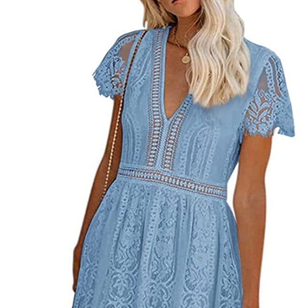 Women's V Neck Floral Lace Wedding Bridesmaid Evening Party Dress